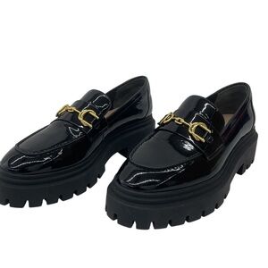 Stuart Weitzman Owen buckle ultra lug patent leather loafer